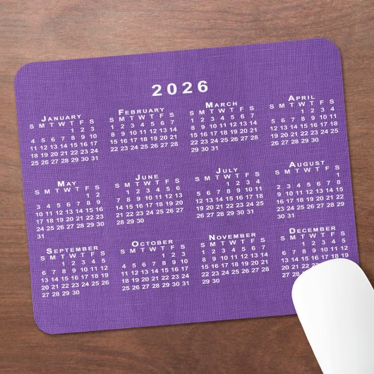 2026 Kalender Benutzerfoto Lila Leinenstruktur Mousepad