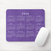 2026 Kalender Benutzerfoto Lila Leinenstruktur Mousepad (Mit Mouse)