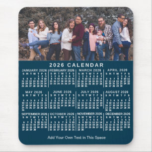 2026 Kalender Blau Personalisiertes Foto Name Fett Mousepad