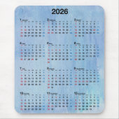 2026 Kalender Blaue Aquarell-Abstraktion Mousepad (Vorne)