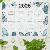 2026 Kalender Blaue grüne Schmetterlinge Muster Geschirrtuch (Gefaltet)