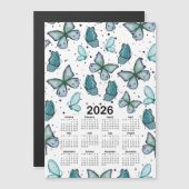 2026 Kalender Blaue grüne Schmetterlinge Muster Magnetkarte (Vorne/Hinten)