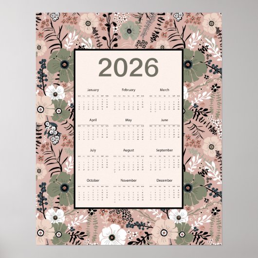 2026 Kalender Blumenmuster Poster (Vorne)