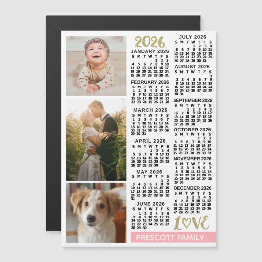 2026 Kalender Blush Pink Gold Benutzerdefinierte F Magneteinladung (Vorne/Hinten)
