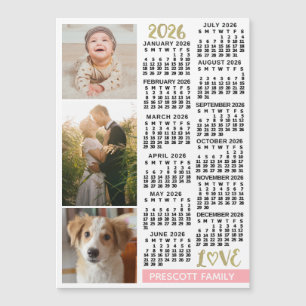 2026 Kalender Blush Pink Gold Benutzerdefinierte F Magnetkarte
