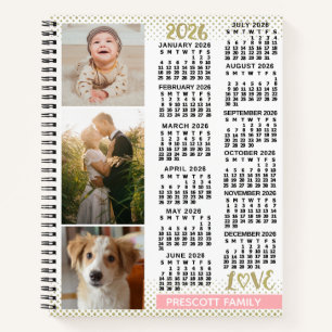 2026 Kalender Blush Pink Gold Familienfoto-Collage Notizblock