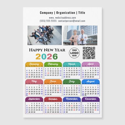 2026 Kalender Business 2 Foto Logo QR Magnetic Magnetkarte (Vorderseite)