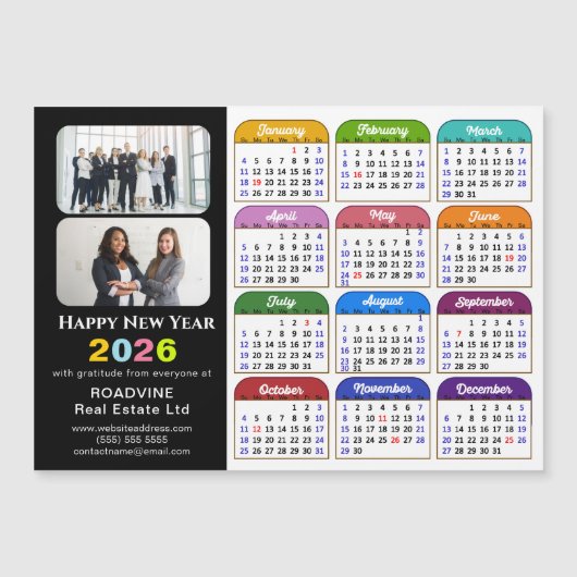 2026 Kalender Business 2 Foto US Holiday Magnetic Magnetkarte (Vorderseite)