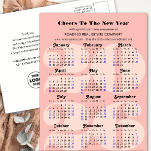 2026 Kalender Business Elegant Rosa Minimalistisch Feiertagspostkarte