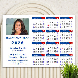 2026 Kalender Business Foto Blue Red Magnetic Magnetkarte
