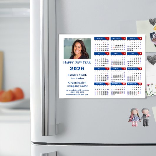 2026 Kalender Business Foto Blue Red Magnetic Magnetkarte