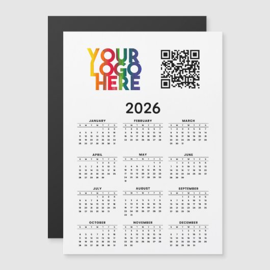 2026 Kalender Business Logo QR Code Magnetkarte (Vorne/Hinten)