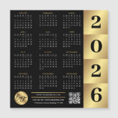 2026 Kalender Business-Logo QR-Code Schwarz & Gold Magnetkarte (Vorderseite)