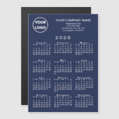 2026 Kalender Business Logo Text Navy Magnet Card (Vorne/Hinten)