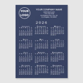 2026 Kalender Business Logo Text Navy Magnet Card (Vorderseite)