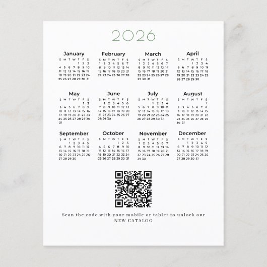 2026 Kalender Business QR Promotion Ferienkarte (Rückseite)