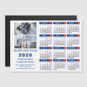 2026 Kalender Business Simple Blue Red Magnetic Magnetkarte (Vorne/Hinten)