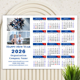 2026 Kalender Business Simple Blue Red Magnetic Magnetkarte