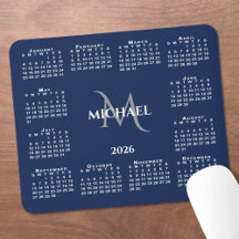 2026 Kalender Chic Monogramm Name auf Navy Blau