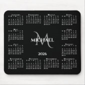 2026 Kalender Chic Monogramm Name auf Schwarz Mousepad (Vorne)