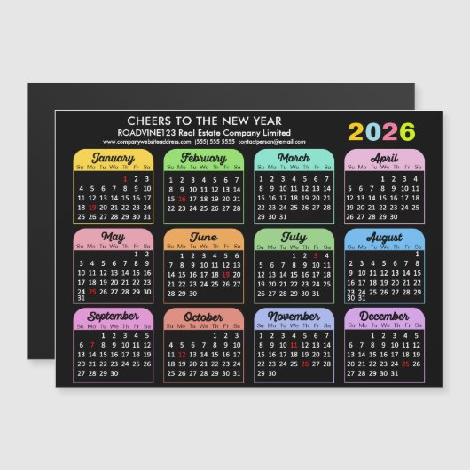 2026 Kalender Corporate Moderne Black Magnetic Car Magnetkarte (Vorne/Hinten)