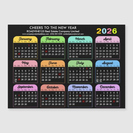 2026 Kalender Corporate Moderne Black Magnetic Car Magnetkarte (Vorderseite)