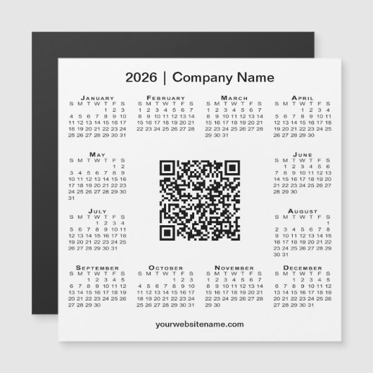 2026 Kalender Custom Business QR Code White Magnet (Vorne/Hinten)