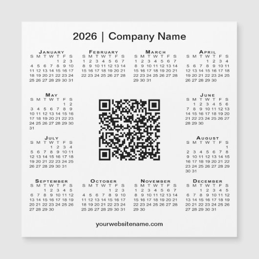 2026 Kalender Custom Business QR Code White Magnet (Vorderseite)
