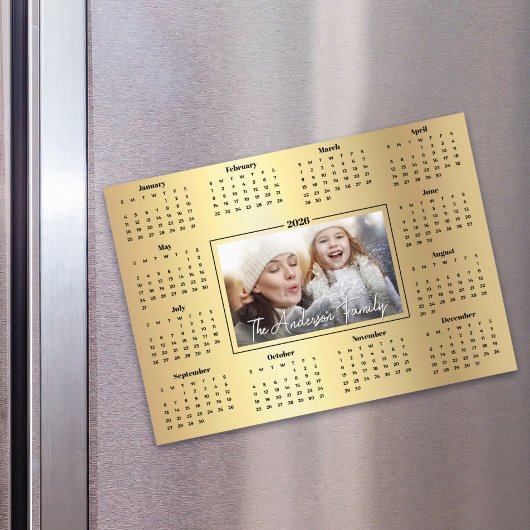 2026 Kalender Custom Foto Gold Foil Family Magnet
