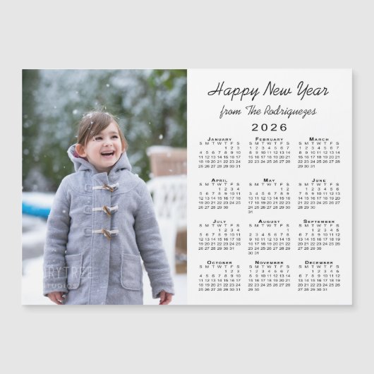 2026 Kalender Custom Foto Happy New Year Magnet (Vorderseite)