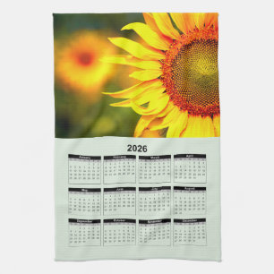 2026 Kalender der schönen gelben Sonnenblume Geschirrtuch