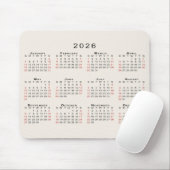 2026 Kalender Einfach Beige Schwarz Rot Mousepad (Mit Mouse)