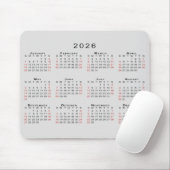 2026 Kalender Einfach Grau Schwarz Rot Mousepad (Mit Mouse)