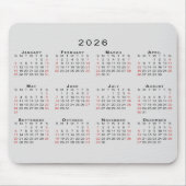 2026 Kalender Einfach Grau Schwarz Rot Mousepad (Vorne)