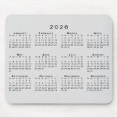 2026 Kalender Einfach grau und schwarz Mousepad (Vorne)