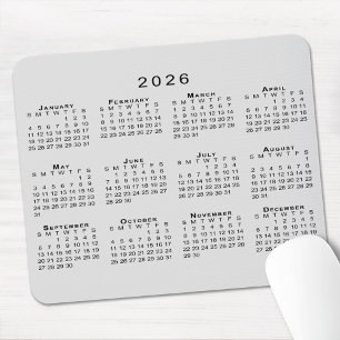 2026 Kalender Einfach grau und schwarz Mousepad