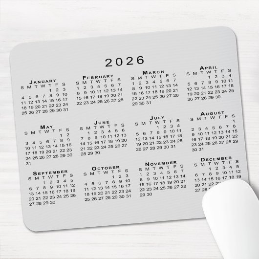 2026 Kalender Einfach grau und schwarz Mousepad