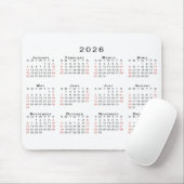 2026 Kalender Einfach Weiß Schwarz Rot Mousepad (Mit Mouse)