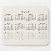 2026 Kalender Einfache Beige und Schwarz Mousepad (Vorne)