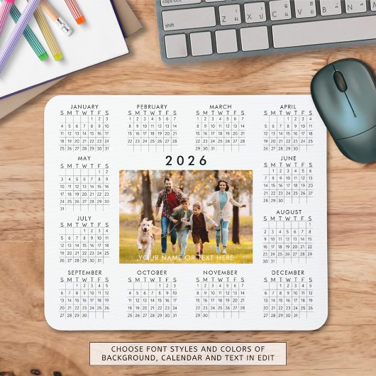 2026 Kalender Eins Foto Personalisierte benutzerde Mousepad