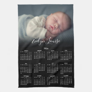 2026 Kalender Elegantes Schriftzug Name Foto  Geschirrtuch