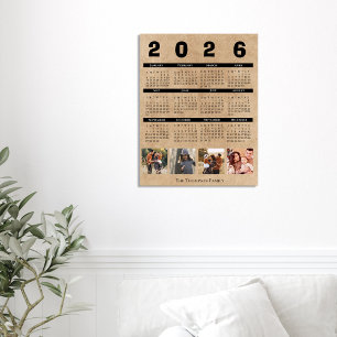 2026 Kalender Familienfoto-Collage Rustikaler Kraf Poster