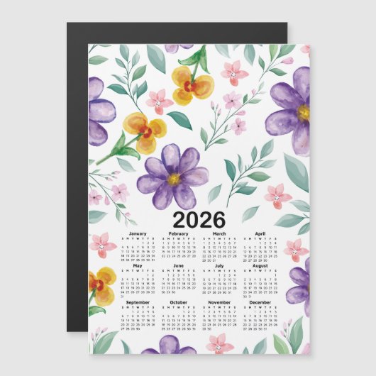 2026 Kalender Farbenfrohe Blumen Botanischer Garte Magnetkarte (Vorne/Hinten)