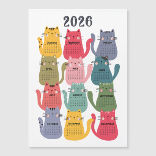 2026 Kalender Farbige Katzen Magnetkarte