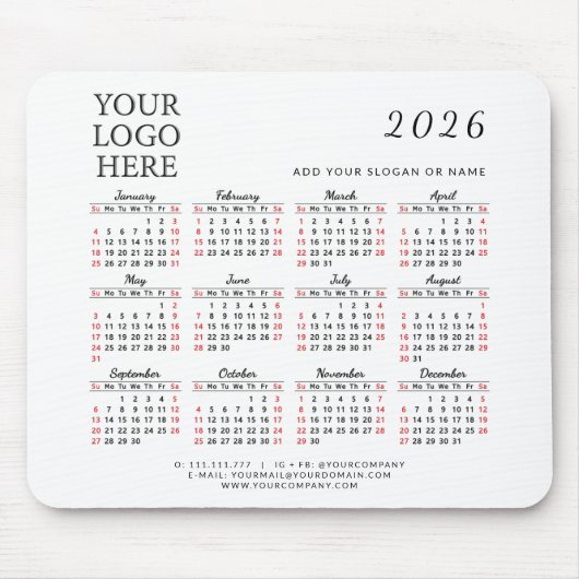 2026 Kalender Firmenkundenspezifische Firmenlogos Mousepad (Vorne)