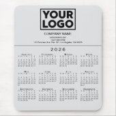 2026 Kalender Firmenlogo und Text auf Grau Mousepad (Vorne)