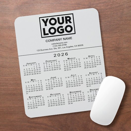 2026 Kalender Firmenlogo und Text auf Grau Mousepad