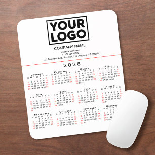2026 Kalender - Firmenlogo und Text auf Weiß Mousepad