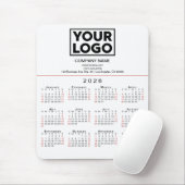 2026 Kalender - Firmenlogo und Text auf Weiß Mousepad (Mit Mouse)