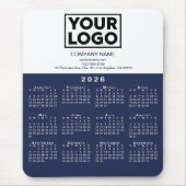 2026 Kalender Firmenlogo und Text Navy Weiß Mousepad (Vorne)
